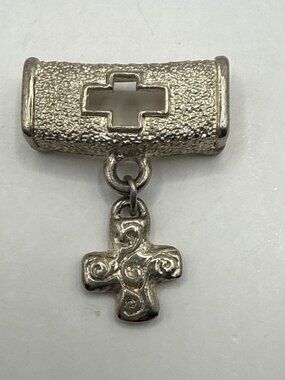 Vintage Silver Tone Alpha Omega Cross Pendant Charm Religious Jewelry Boho